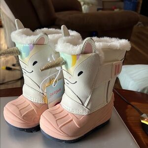 Cat & Jack Size 5 Unicorn Waterproof Pink and White Whimsical Winter Boots